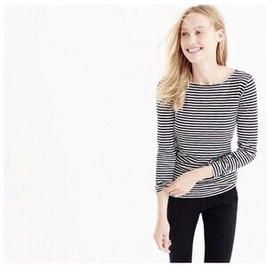 BIN1 J Crew Women’s Brenton Stripe Painter Tee Long Sleeve Black White XL NWT